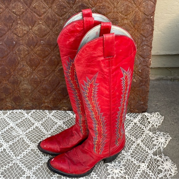 Vintage Western Larry Mahan cowboy red boots - Picture 7 of 9